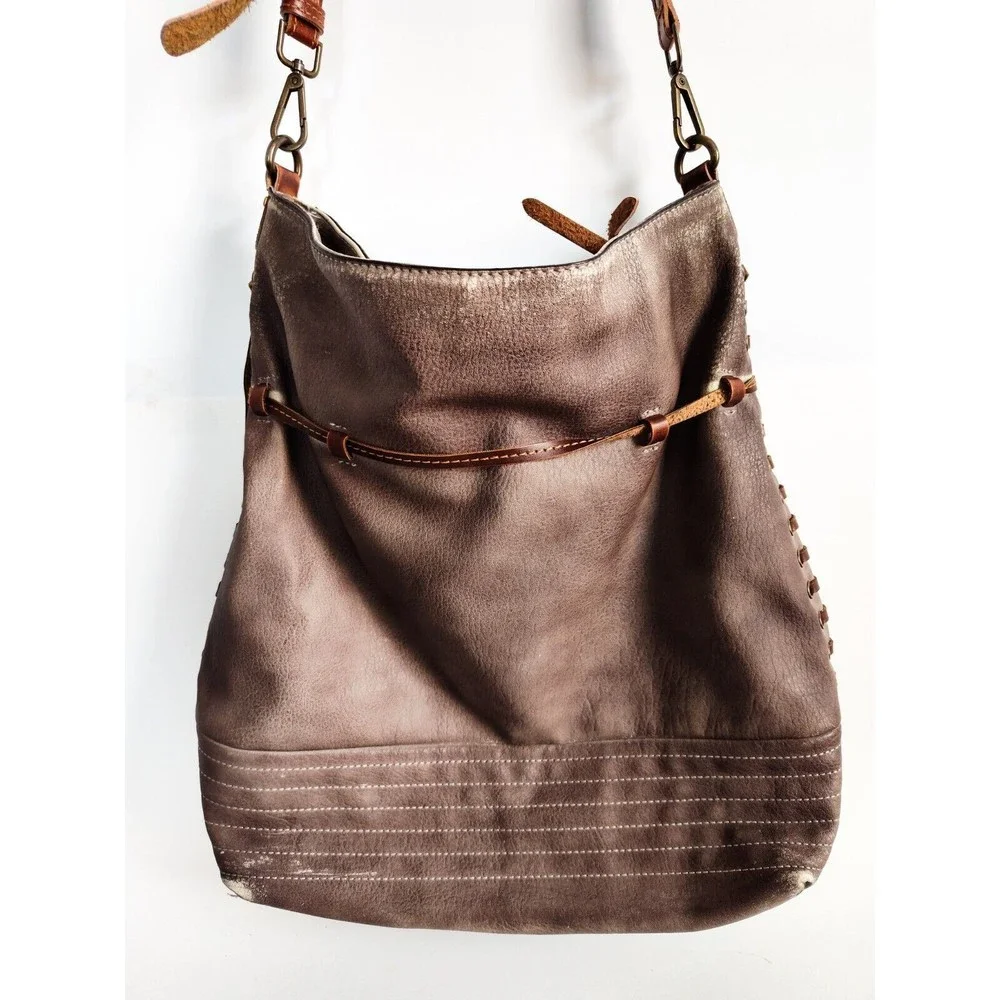 Free People Brown Leather Hobo Shoulder Bag with Tassels